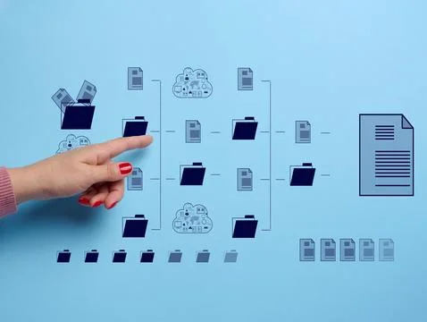 Concept of control and systematization of documents and data, female hand p.. Stock Photos