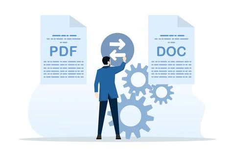 Concept of converting PDF to document file. Convert PDF. Stock Illustration