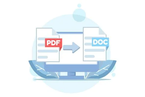 Concept of converting a PDF file to a document. PDF conversion. 스톡 일러스트