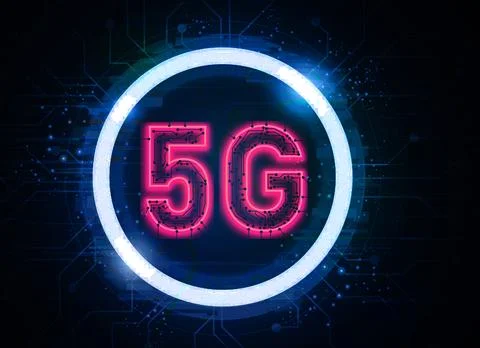 The concept conveys the communication technology of the 5th generation or 5G. Stock Photos