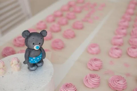 The concept of cooking. Cake teddy bear. Stock Photos