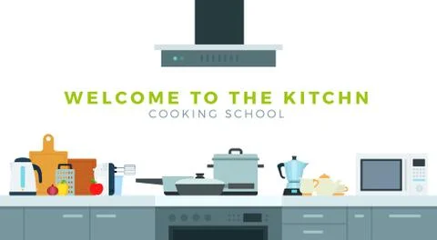 Concept cooking school vector illustration in flat style. Stock Illustration