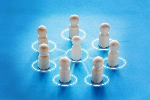 Concept cooperation, teamwork, training. Circle of people interconnected by l Stock-Fotos