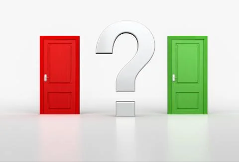 Concept of correct and wrong choice. Big question mark between red and green Stock Illustration