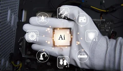 Concept, CPU, AI is used to control everything around, using artificial int.. Stock Photos