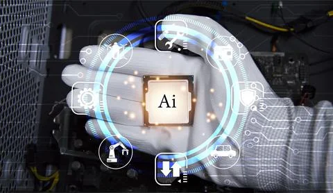 Concept, CPU, AI is used to control everything around, using artificial int.. Stock Photos