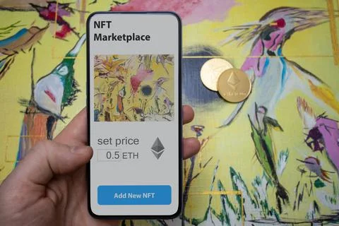 Concept of creation of a digital art object. Create of a Non Fungible Token f Stock Photos