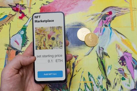 Concept of creation of a digital art object. Create of a Non Fungible Token f Stock Photos