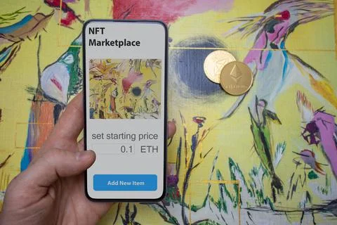 Concept of creation of a digital art object. Create of a Non Fungible Token f Stock Photos