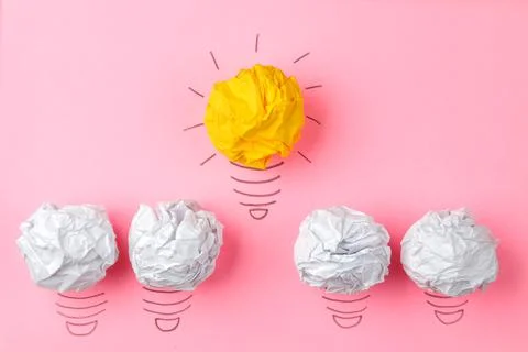 Concept creative idea. concept of creative idea. Crumpled paper balls and pai Stock Photos