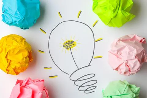 Concept creative idea. concept of creative idea. Crumpled paper balls and pai Stock Photos