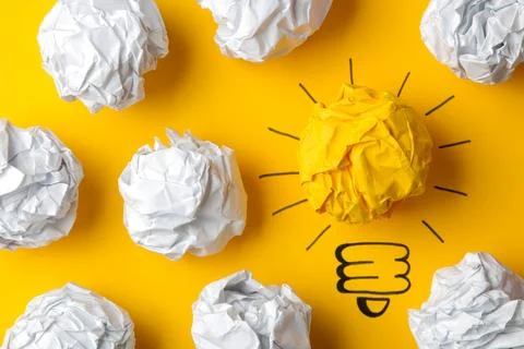 Concept creative idea. concept of creative idea. Crumpled paper balls and pai Stock Photos