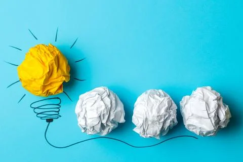 Concept creative idea. concept of creative idea. Crumpled paper balls and pai Stock Photos