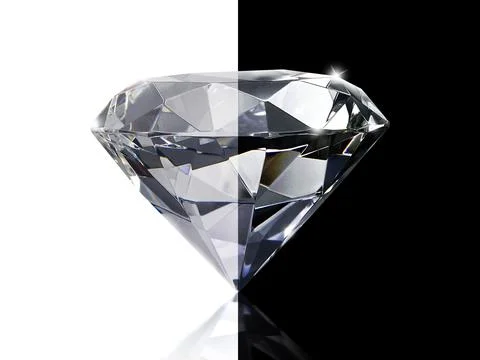 Concept creative idea. Dazzling diamond on white and black background Stock Photos