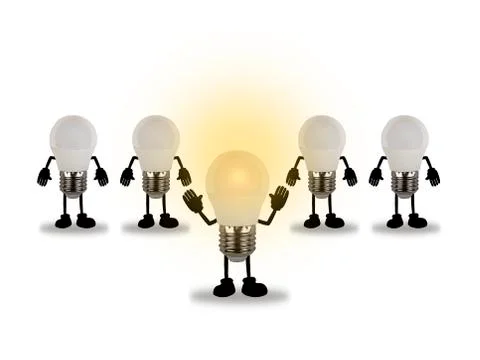 The concept is creative ideas. Image of 5 light bulbs arranged in 1 tube with Stock Photos