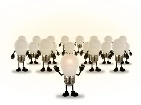 Concept of creative inspiration, set of bulbs commanded by a light bulb on a Stock Photos
