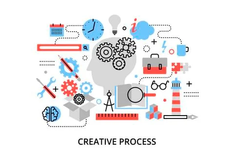 Concept of creative process, defining and research problem Stock Illustration