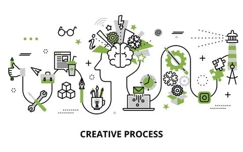 Concept of creative process, defining and research problem Stock Illustration