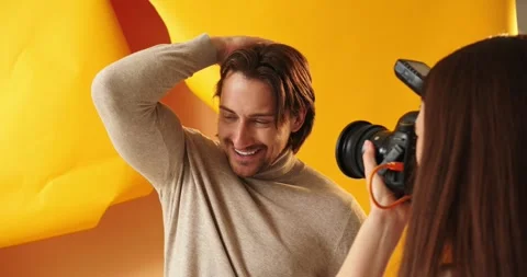 The concept of creative work in a photo studio, behind-the-scenes work. Stock Footage 279915179
