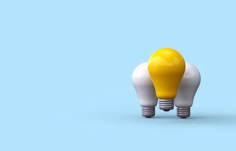 The concept of creativity and innovative ideas. Glowing light bulb. 3d render Stock Illustration