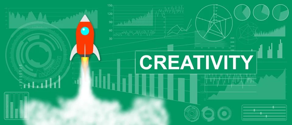 Concept of creativity with a rocket launch on charts background Stock Illustration
