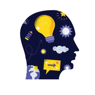 Concept of creativity, success and technology - human head, vector graphic il Stock Illustration
