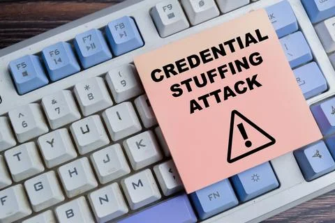 Concept of credential stuffing attack write on sticky notes Stock Photos