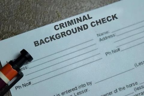 Concept of criminal background check write on application Stock Photos