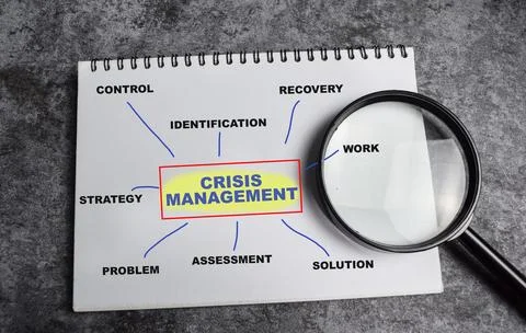 Concept of Crisis management write on book with keywords Stock Photos