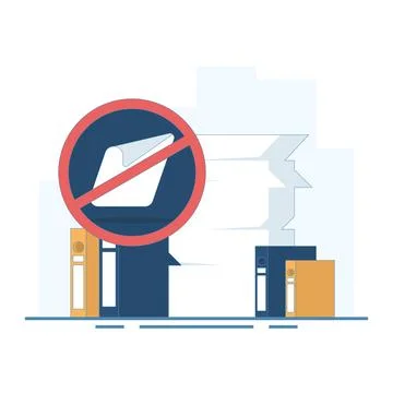 Concept of crossed out stack of documents. Easy requirements, no bureaucracy. イラスト素材