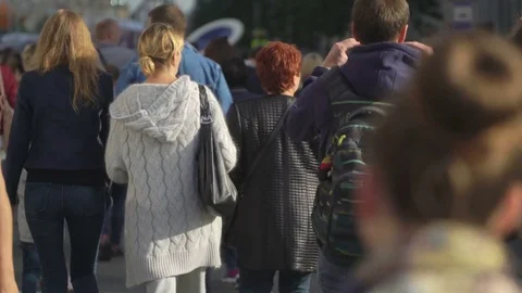 Concept of the crowd unrecognizable people walking on city street. Crowd of Stock-Footage 81671904