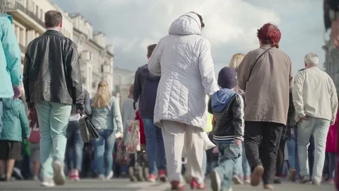 Concept of crowd unrecognizable people walking on city street. Crowd of people Stock Footage 82477123