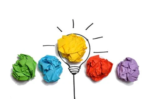 Concept crumpled paper light bulb metaphor for good idea Stock Photos