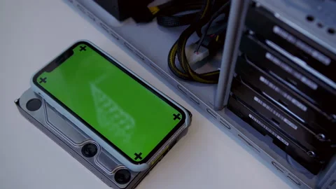 Concept of cryptocurrency mining. Mining Chia coins using hard disk drives. A Vídeos de archivo 153433945
