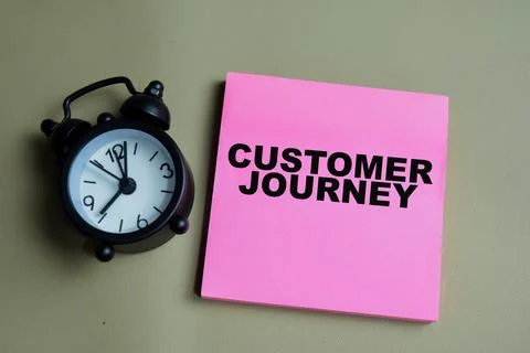 Concept of customer journey write on sticky notes isolated on Wooden Table. Stock Photos