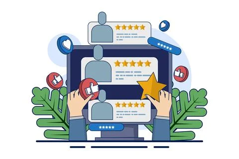 Concept of customer satisfaction indicators for products, services. Illustrazione stock