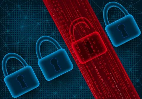 Concept of cyber attack and data leak. Illustrazione stock