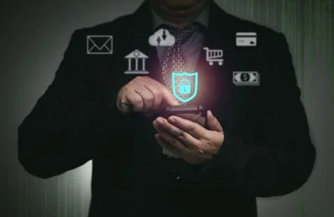 Concept of cyber security in mobile or tablet transactions. internet securi.. Stock Photos