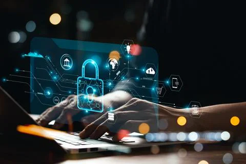 Concept of cyber security, user type login, and password, keeping user person Stock Photos