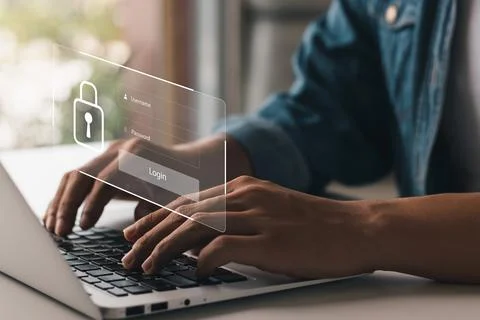 Concept of cyber security, user type login, and password, keeping user person Stock Photos