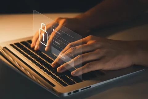 Concept of cyber security, user type login, and password, keeping user person Stock Photos