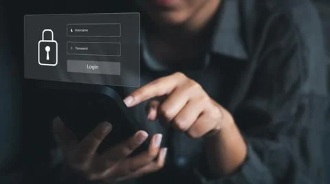 Concept of cyber security, user type login, and password. Stock Photos