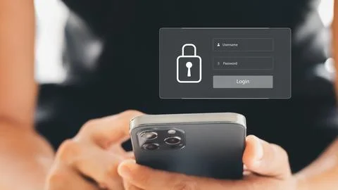 Concept of cyber security, user type login, and password, keeping user pers.. Stock Photos
