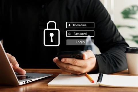 Concept of cybersecurity, cybersecurity and login and password, information s Stock Photos