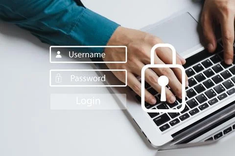 Concept of cybersecurity, cybersecurity and login and password, information s Stock Photos