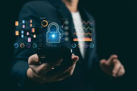 Concept of Cybersecurity with Digital Lock, Data Protection, Secure Technol.. Stock Photos