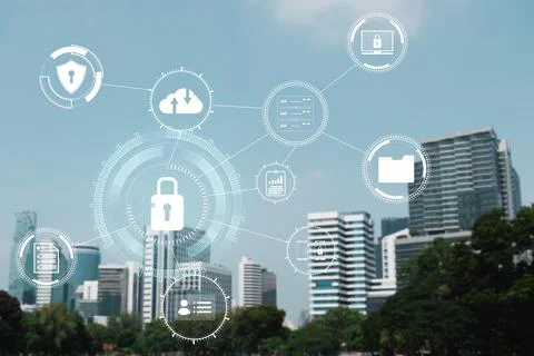 Concept of cybersecurity lock icon, protecting confidential data and privacy, Stock Photos