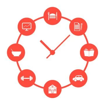 Concept of daily routine with red simple watches Stock Illustration