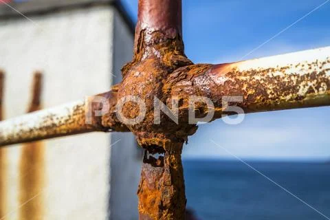 Concept of the danger from a rotten handrail Stock Photos