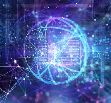 Concept of a data center room with database server and network effects Stock Photos